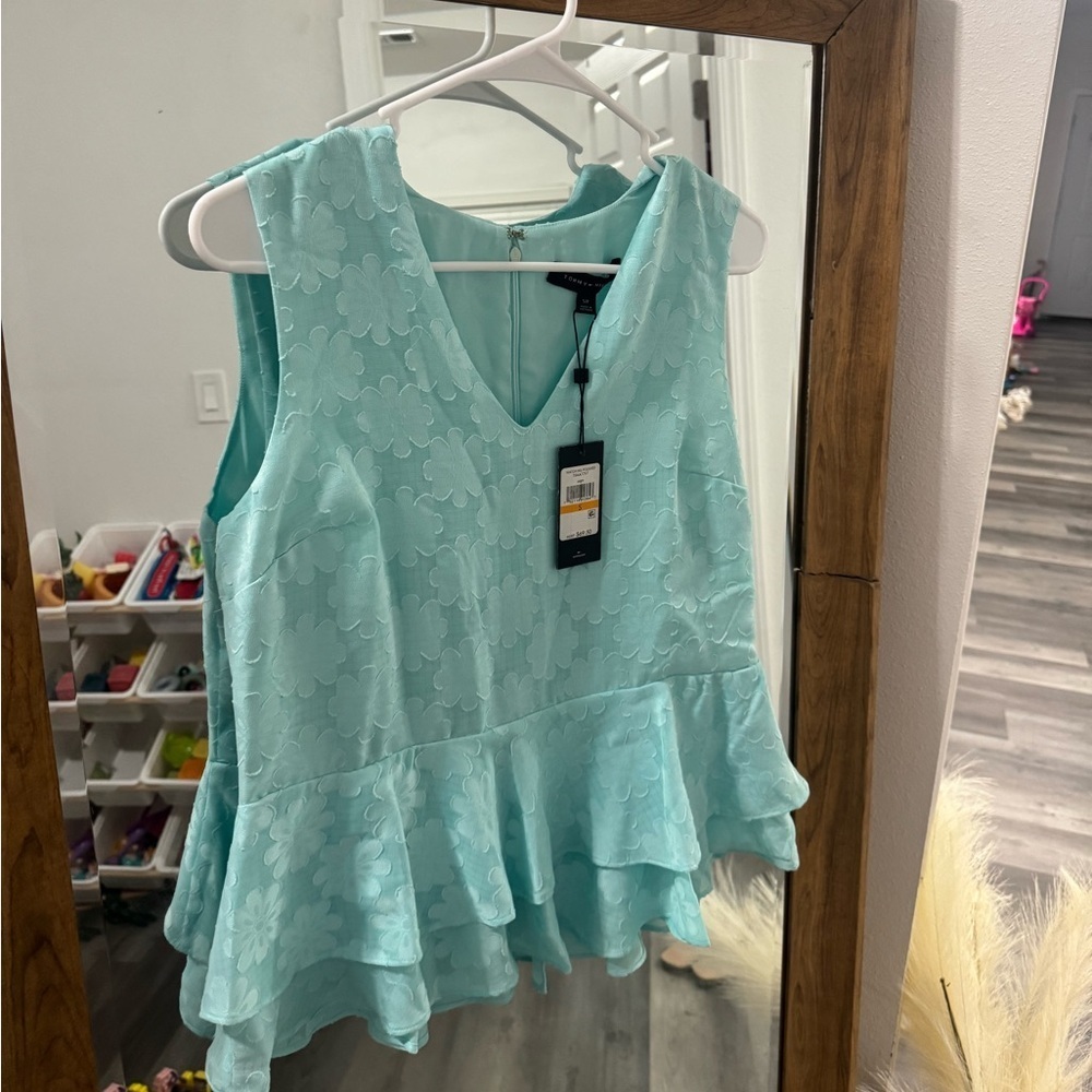 BNWT Tommy Hilfiger Aqua Pendulum Blouse - Picture 2 of 3